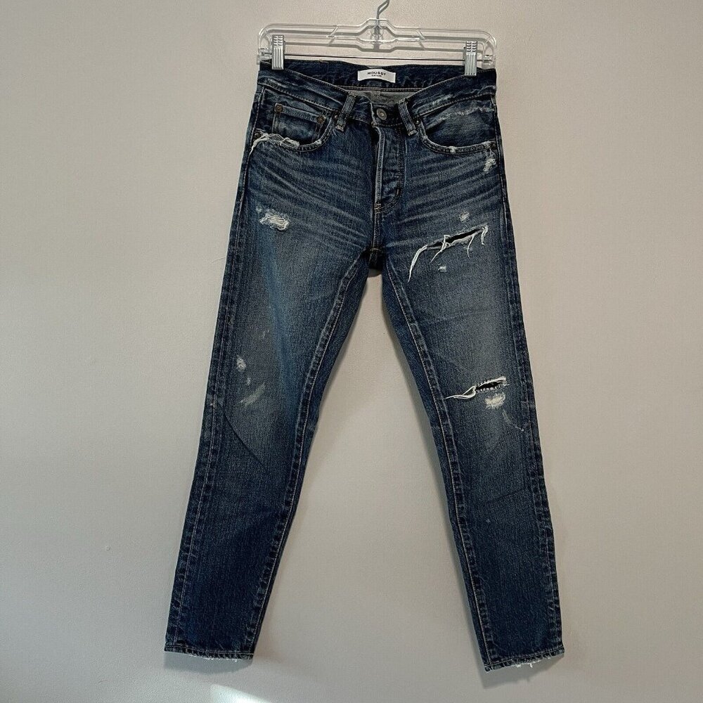 Moussy Vintage Distressed Whiskered Tapered Jeans Size 24‎ Made in Japan